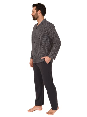 NORMANN Langarm Schlafanzug Jersey Pyjama zum durchknöpfen - 81218 in dunkelgrau