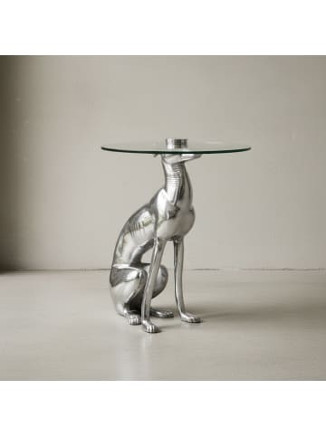KADIMA DESIGN Windhund Skulptur Deko Beistelltisch, Aluminium/Glas, handgefertigt