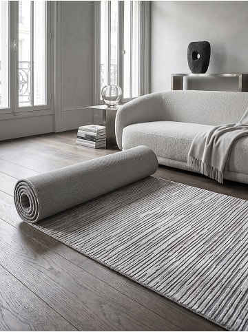 KADIMA DESIGN Kurzflorteppich Waschbar Gestreift KASOS Polyester Grau 80 x 150 cm in Grau