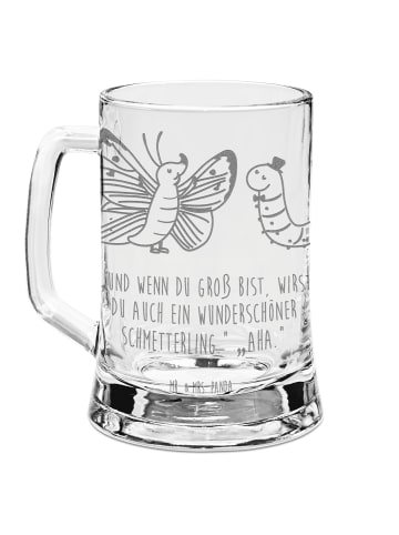 Mr. & Mrs. Panda Gravur Bierkrug Raupe Schmetterling mit Spruch in Transparent