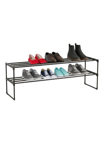 relaxdays Schuhregal "2 Ebenen" in Schwarz - (B)1117 x (H)38 x (T)30 cm