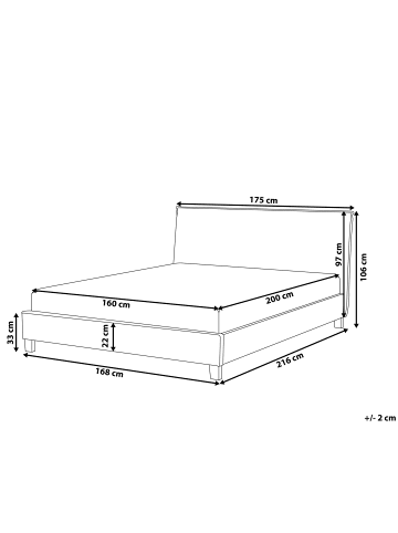 Beliani Doppelbett SENNEZ in Grau/Braun - (W) 175 x (H) 106 x (L) 216 cm