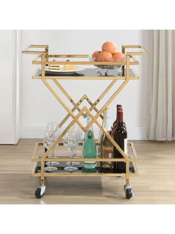 FineBuy Servierwagen in Gold / Glas / 65x40x80