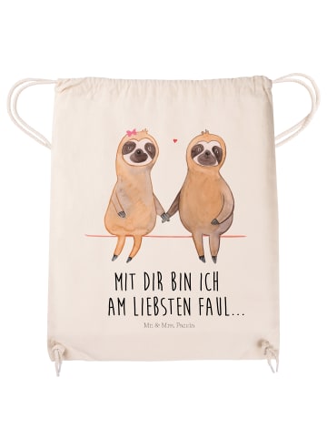 Mr. & Mrs. Panda Turnbeutel Faultier Pärchen mit Spruch in Creme