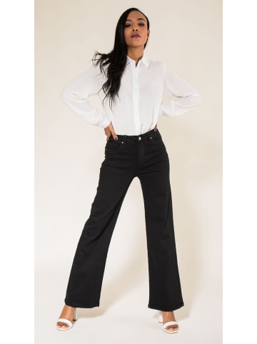Nina Carter High Waist Skinny Flare Jeans Retro Schlag Hose Vintage in Schwarz