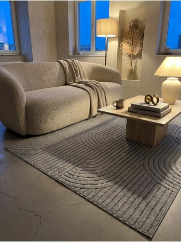 KADIMA DESIGN Flachgewebe-Teppich Hoch-Tief Bögen 3D Relief Pflegeleicht in Silber