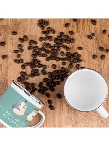 Mr. & Mrs. Panda Camping Emaille Tasse 25. Hochzeitstag Silberne... in Meeresbrise