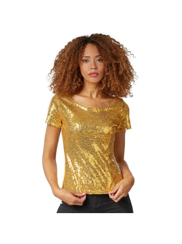 tectake Damen-Shirt mit kurzen Ärmeln und Rundhalsausschnitt, gold