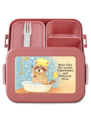 Mr. & Mrs. Panda Brotbüchse Waschbär Design mit Spruch in Rot Pastell