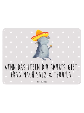 Mr. & Mrs. Panda Blechschild Axolotl Tequila mit Spruch in Grau Pastell