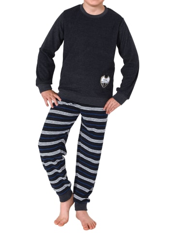 NORMANN Frottee langarm Schlafanzug Pyjama Bündchen und Fussball - 77037 in marine