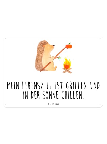 Mr. & Mrs. Panda Retro Blechschild Igel Grillen mit Spruch in Weiß
