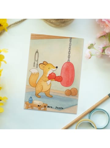 Mr. & Mrs. Panda Postkarte Fuchs Boxen Design ohne Spruch in Weiß