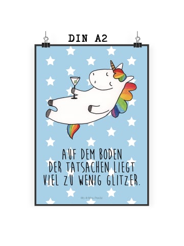 Mr. & Mrs. Panda Bild Einhorn Blümchentail mit Spruch in Blau Pastell