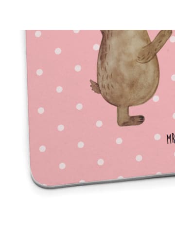 Mr. & Mrs. Panda Glasuntersetzer Bären mit Hut ohne Spruch in Rot Pastell