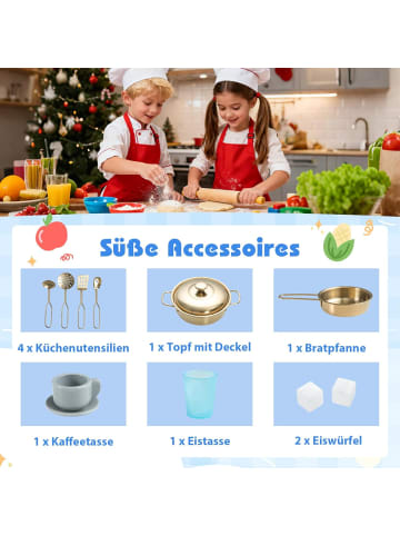 COSTWAY Kinderküche mit Zubehör ab 3 Jahren in Blau