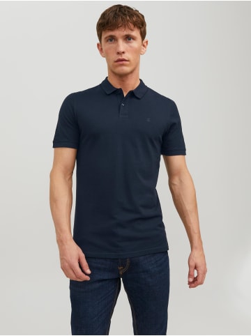 Jack & Jones Einfarbiges Polo Hemd Pique T-Shirt mit Kragen JJEBASIC in Navy