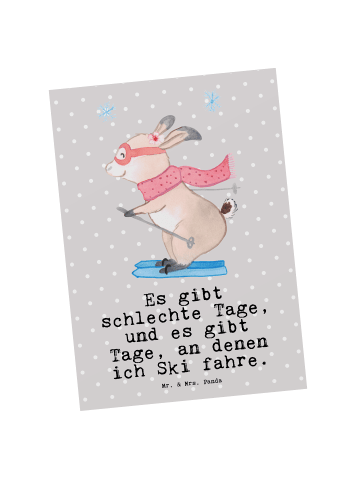 Mr. & Mrs. Panda bildkarte Hase Skifahren mit Spruch in Grau Pastell