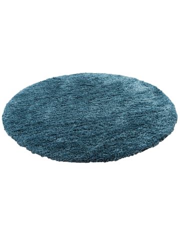 Pergamon Hochflor Langflor Shaggy Teppich Luxury Rund in Ocean Blau