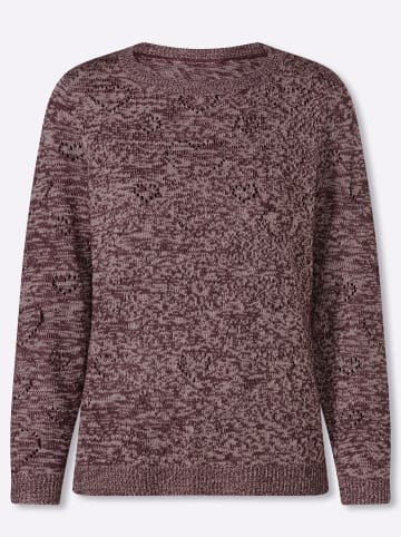 Sieh an! Ajour-Pullover in burgund-puder-meliert