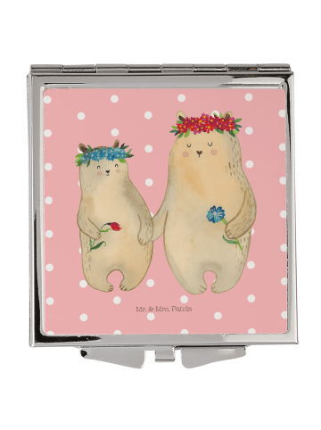 Mr. & Mrs. Panda Kosmetikspiegel Bären mit Blumenkranz ohne Spruch in Rot Pastell