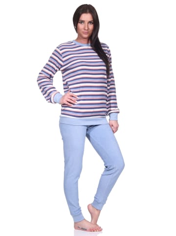 NORMANN Frottee Schlafanzug lang Pyjama Bündchen Streifen - 76534 in hellblau