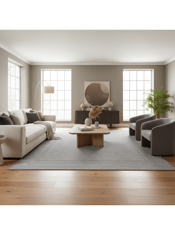 KADIMA DESIGN Teppich Outdoor Flachgewebe Bordürenmuster Polypropylen Terrasse in Grau