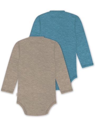 Normani Outdoor Sports 2er Pack Bio Baby-Body Langarm Wickelbody in Beige/Blau