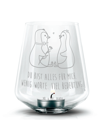 Mr. & Mrs. Panda Gravur Glas Pinguin Pärchen mit Spruch in Transparent