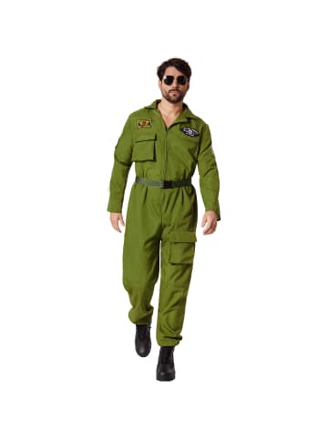 tectake Herrenkostüm Air Force Pilot  Authentisches Design: Olivgrüner Overall im typisc
