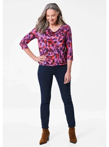 GOLDNER Kurzgröße:  Blusenshirt mit Wasserfallausschnitt in beere / gemustert