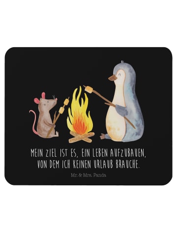 Mr. & Mrs. Panda Mauspad Pinguin Lagerfeuer mit Spruch in Schwarz