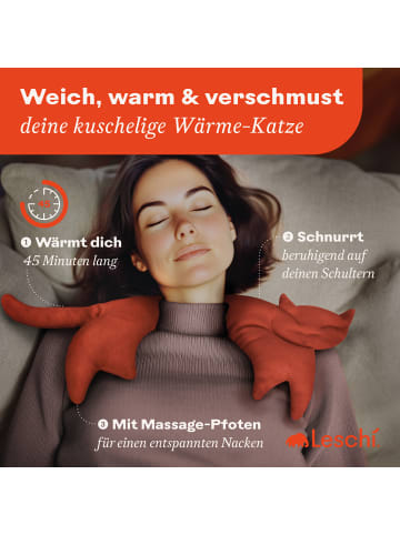 Leschi Wärmekissen 100 % Bio-Baumwolle, Körnerkissen "Katze Clara" in Kaminrot