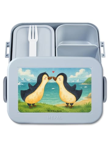 Mr. & Mrs. Panda Lunchbox Pinguine Kuss Design ohne Spruch in Blau Pastell