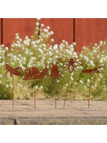 UNUS 5er Set Gartenstecker Rost Insekten in Braun