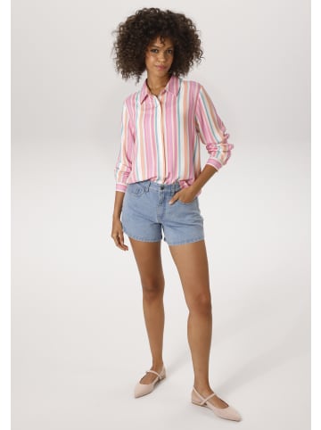 Aniston CASUAL Hemdbluse in rosa-wollweiß-apricot-pink-petrol-gelb