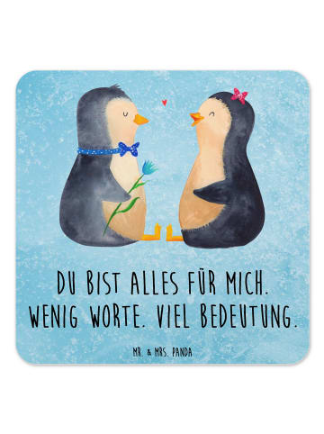Mr. & Mrs. Panda Untersetzer Set Pinguin Pärchen mit Spruch in Eisblau
