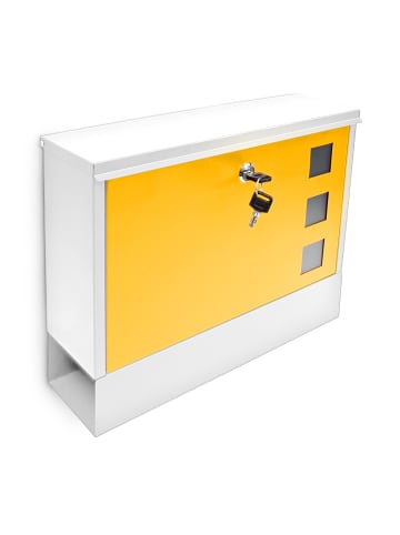 relaxdays Briefkasten in Weiß-Gelb - (B)36 x (H)30 x (T)10 cm