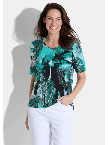 GOLDNER Shirt in smaragd / grau / weiß / gemustert