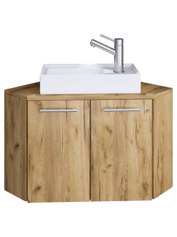 VCM  2-tlg. Eck Gäste WC Waschplatz Waschtisch Vilosa in Honig-Eiche