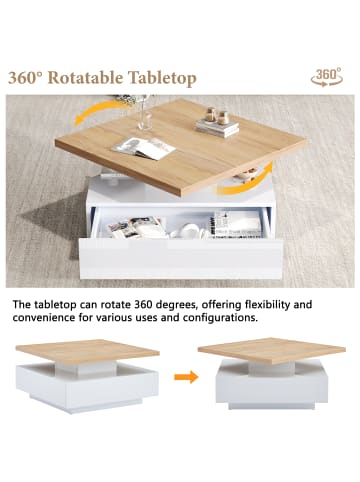 ABRIHOME Multifunktionaler 360° schwenkbarer Couchtisch mit Stauraum in Weiß