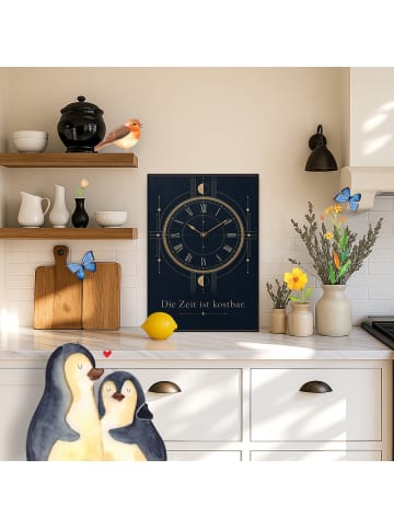 Mr. & Mrs. Panda Wandbild Uhr elegant Design mit Spruch in Weiß