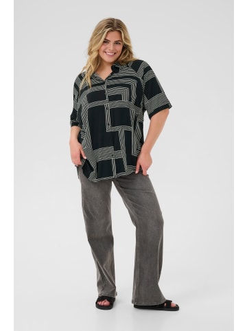 KAFFE curve Langarm - Hemd KCdonna Loose fit in Black/Chalk Graphic Lines