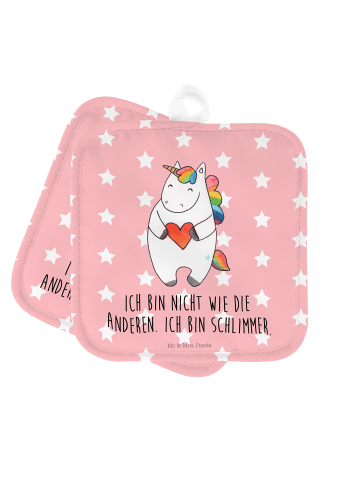 Mr. & Mrs. Panda Topflappen Einhorn Herz mit Spruch in Rot Pastell