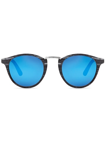 styleBREAKER Sonnenbrille in Schwarz-Silber / Blau verspiegelt