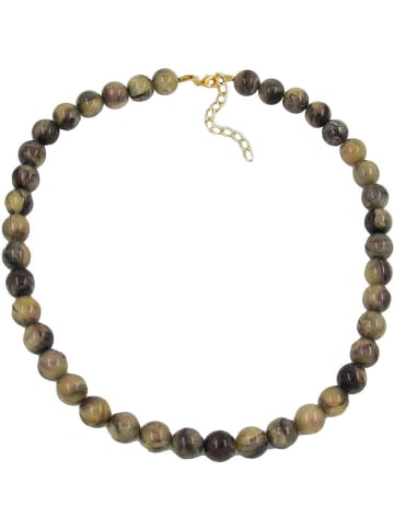 Gallay Kette Perlen 8mm Perle Kunststoff oliv-schwarz-marmor 45cm in olivgrün