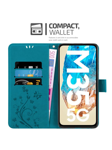 cadorabo Hülle für Samsung Galaxy M35 Blumen Design in Floral Blau