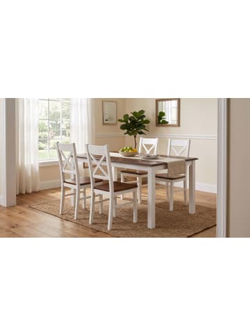 Feldmann-Wohnen Esszimmer-Set Belluno Elegante 5-tlg. Kiefer Weiß/Nussbaum geb. 150-197/93/75cm