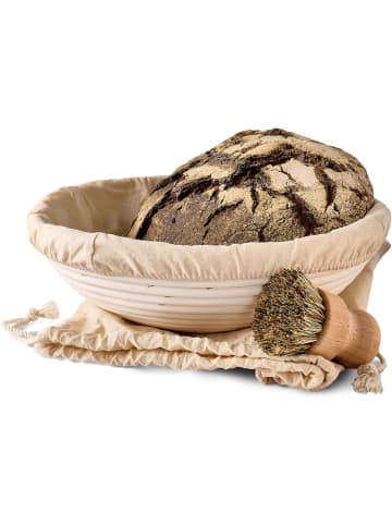 Praknu Gärkorb zum Brotbacken - Aus Rattan - Rund - 30cm - Set