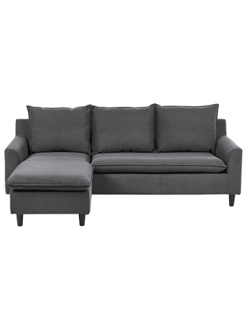 Beliani Ecksofa ELVENES in Grau/Dunkler Holzfarbton - (W) 206 x (H) 69 x (L) 140 cm
